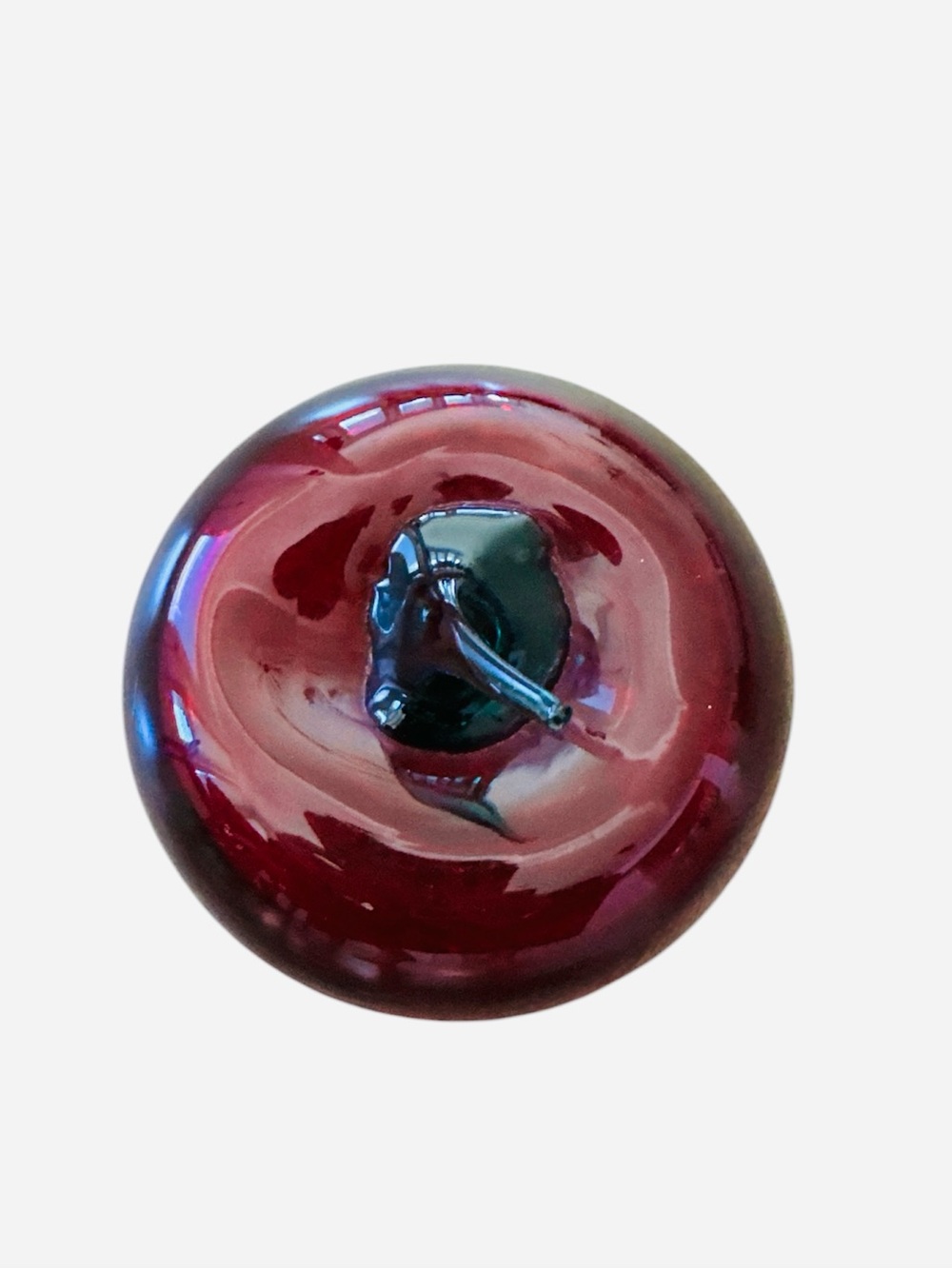 Blenko Ruby Red Apple Emerald Stem Hand Blown Glass Art Vintage Collectible - Picture 2 of 7